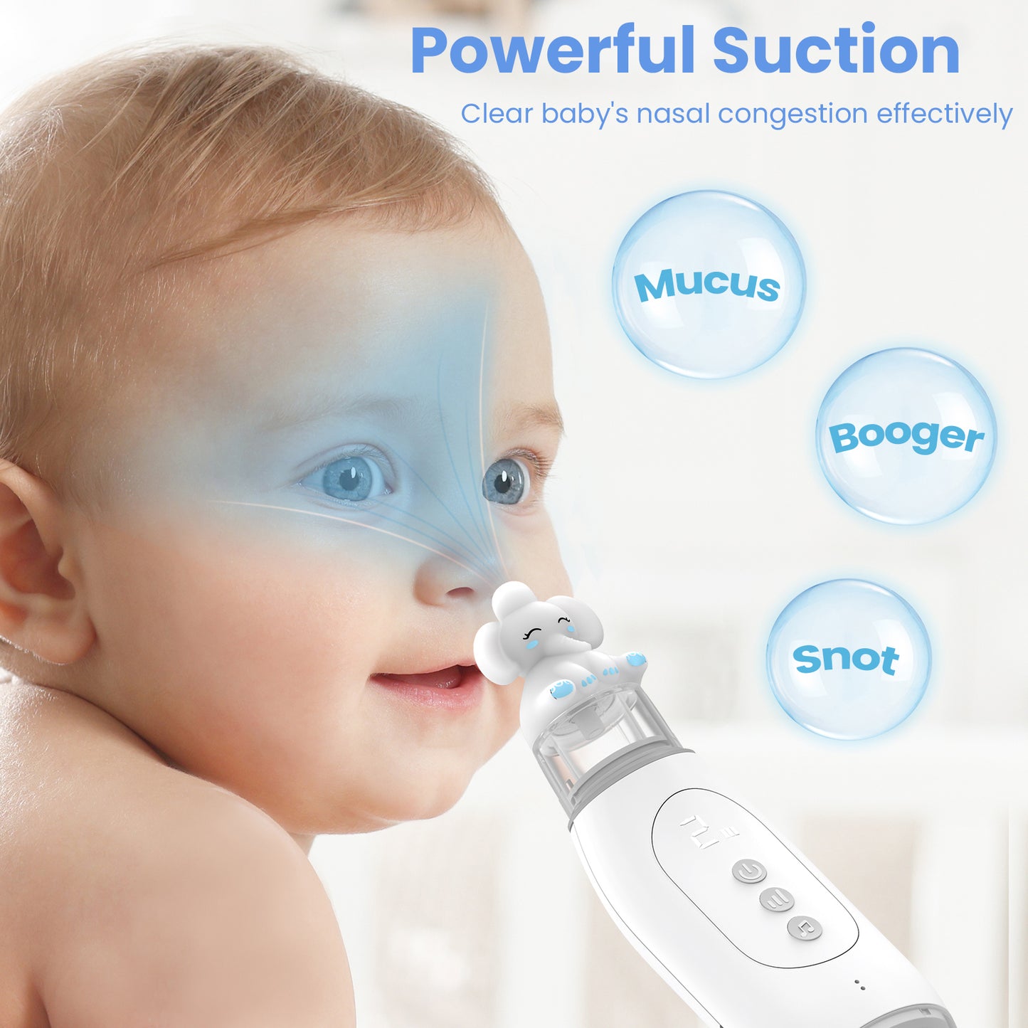 Nasal Aspirator for Baby with Elephant Tip, Electric Baby Nose Sucker, Baby Nasal Aspirator, Nose Sucker for Baby, Electric Nose Suction for Baby, Booger Sucker for Baby & Toddler with Music and Light