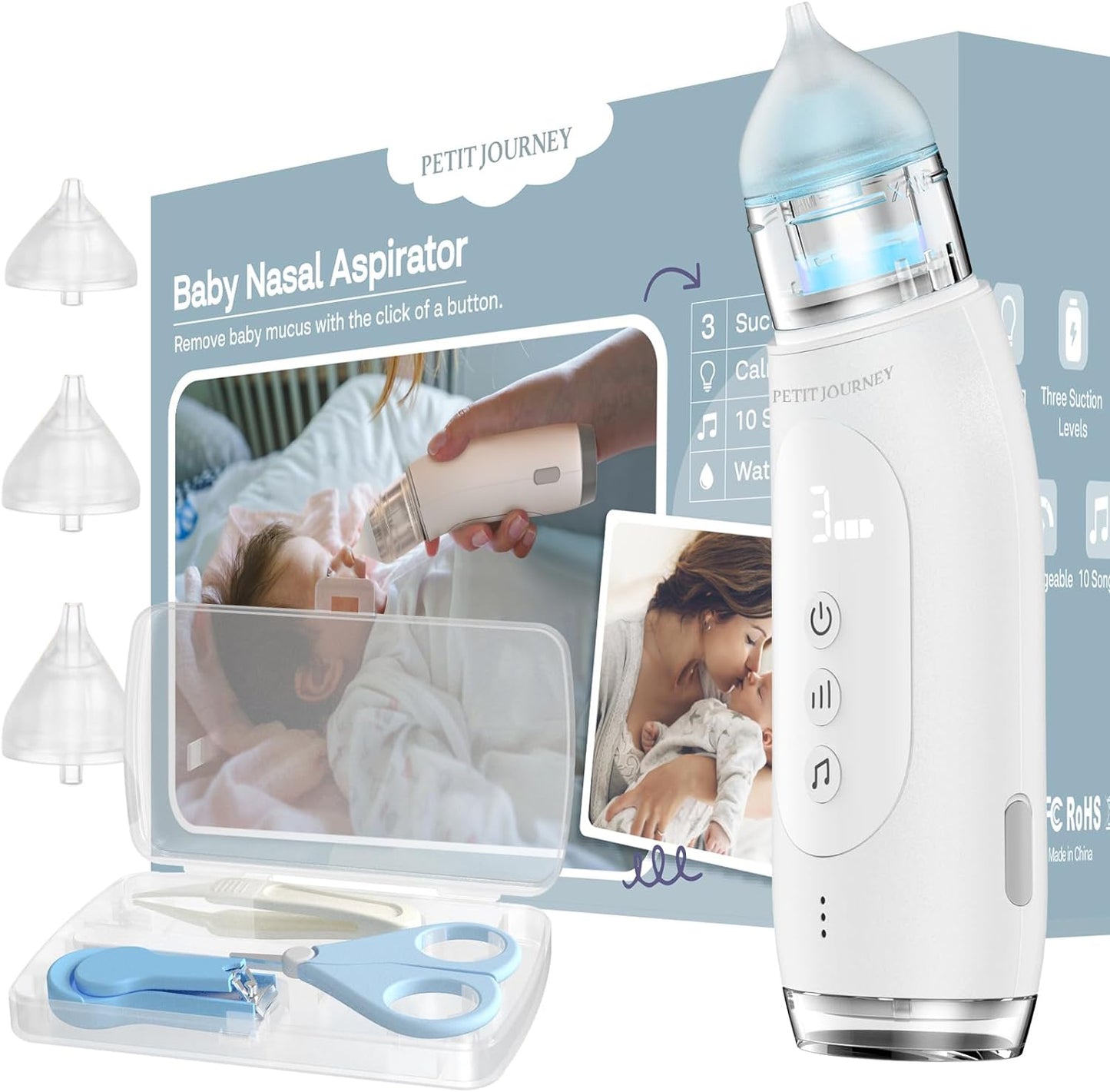 Petit Journey Electric Nasal Aspirator for Baby with Music and Light, Waterproof Baby Nose Sucker, Booger Sucker for Baby & Toddler