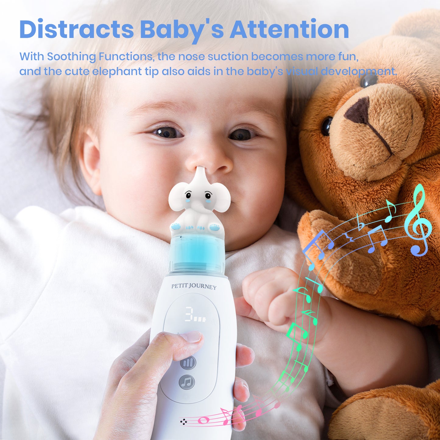 Nasal Aspirator for Baby with Elephant Tip, Electric Baby Nose Sucker, Baby Nasal Aspirator, Nose Sucker for Baby, Electric Nose Suction for Baby, Booger Sucker for Baby & Toddler with Music and Light